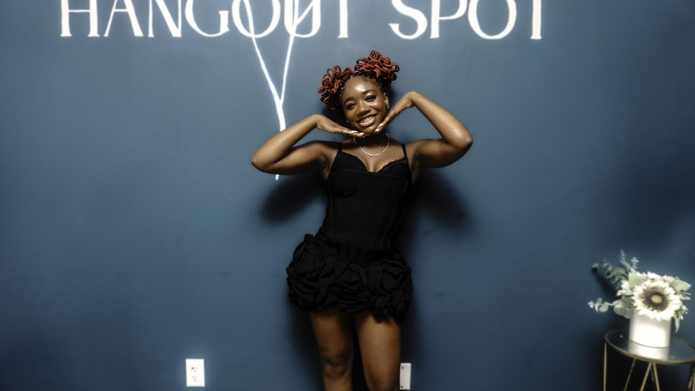 A guest posing playfully at Gala Night