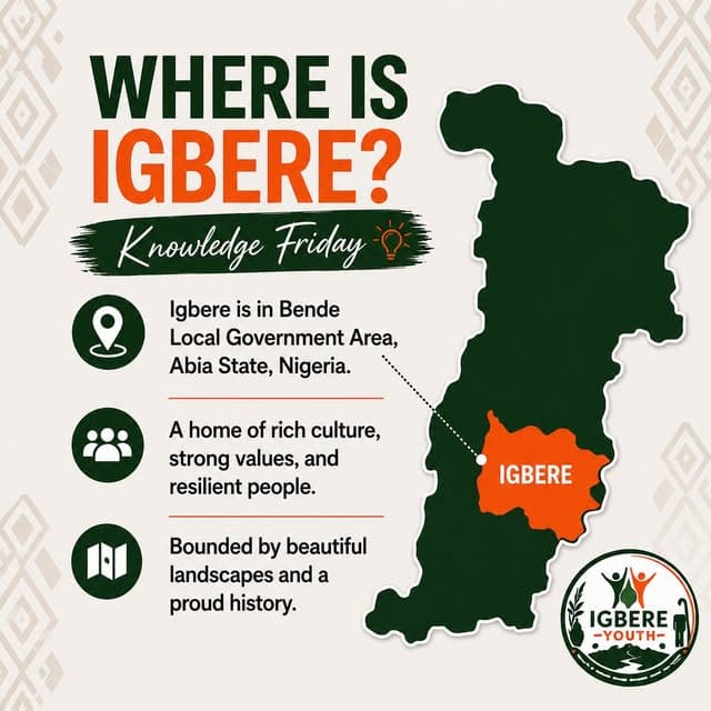 Map showing Igbere in Bende LGA, Abia State, Nigeria
